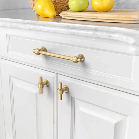 Champagne Bronze Cabinet Pulls 5 Inch Hole Center Drawer Pulls 10 Pack Durable Solid Zinc Alloy Cabinet Hardware installed in kitchen