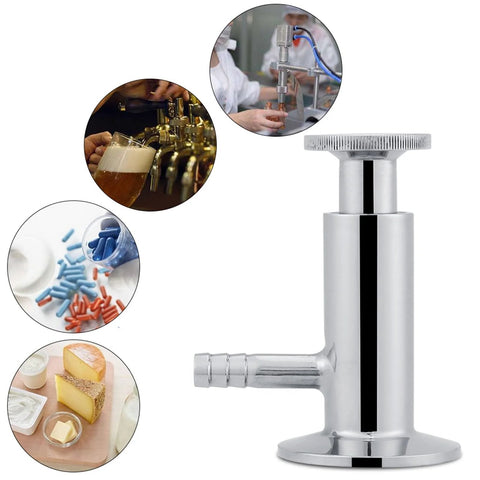 Stainless steel sanitary sampling valve with elliptic handle, 50.5 mm OD, clamp ferrule, Amazon brand.