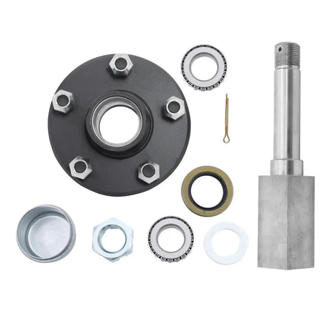 5 On 4.5 Inch Trailer Hub Kit With Square BT16 Spindle And Complete Bearing Set Including L44649 L44610 Bearings Grease Seal