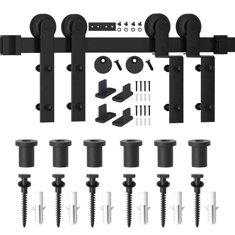 8 Foot Single Track Bypass Sliding Barn Door Hardware Kit For Double Doors Low Ceiling Friendly With Easy Install No Fuss