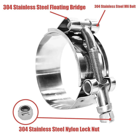 Four Pack Two Inch T Bolt Hose Clamps Stainless Steel Heavy Duty Clamp Range 56 to 64mm for Two Inch Hose ID Radiator Hoses