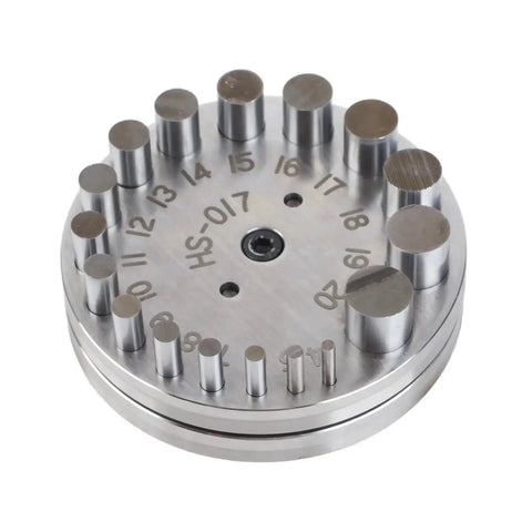 Pro Grade Steel Disc Cutter Set For Jewelry Making With Round Pendant Punch Tool And Six Dies, showing interchangeable dies.