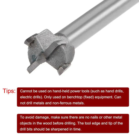 Close-up view of the Forstner Drill Bit 16mm Tungsten Carbide Wood Hole Cutter for Woodworking, showing the cutting head and hex shank.