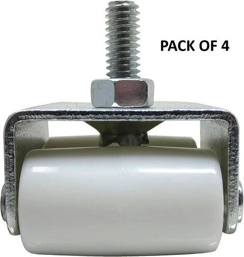 7/8-Inch Threaded Stem Appliance Caster Set With Dual Wheels White 4-Pack Low Profile 1-1/2-Inch Wide Twin Wheels Jam Nuts
