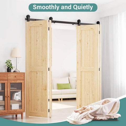 Heavy Duty Bifold Barn Door Hardware Kit 66 Inch Sliding Track For Up To Four 16 Inch Panels With Quiet Rollers in room