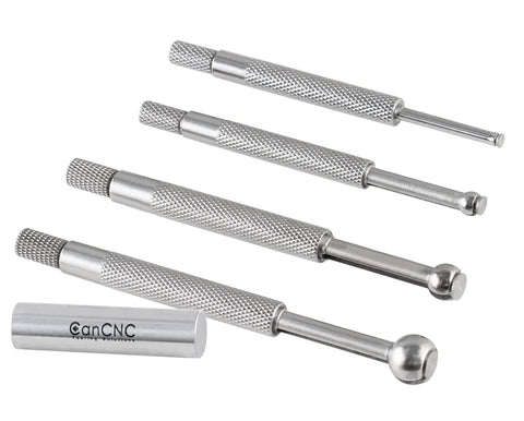 Small Hole Gauge Set Ball Type 4 Pc For Pro Grade Inside Diameter Checks In Inches And Millimeters 1/8 To 1/2 Inch Range With Knurled Handles And Satin Chrome Finish