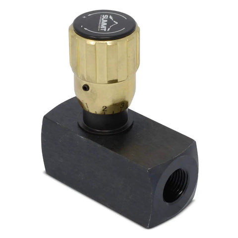 Hydraulic In-Line Adjustable Variable Flow Control Valve With Free Rev Flow, 1/2 in NPT, brass and black design, 5000 PSI Max