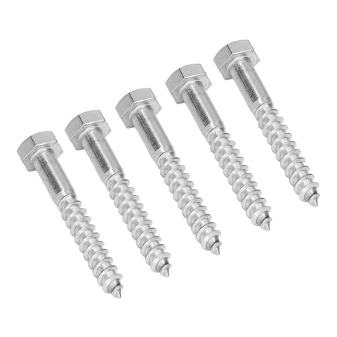 Five Beefy Half Thread Hex Lag Screws Self Tapping Wood Screws In A2-70 Stainless Steel For Carpentry And Wooden Structures, M8x60mm.