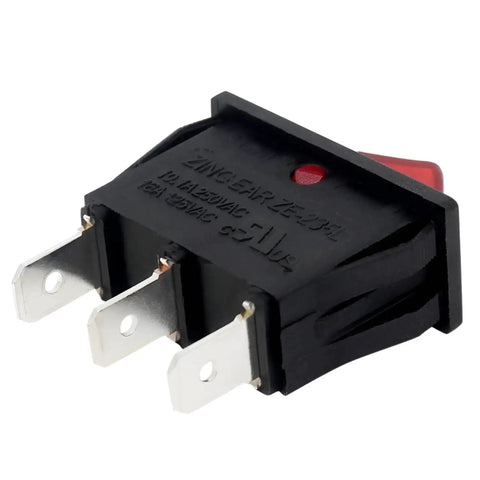 Side view of Lighted Rocker Switch On Off 16A 125V SPST Snap In 3 Prong for range hoods and appliances, showing terminals.