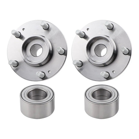 Two Piece Wheel Hub Bearing Assembly Set Compatible With 2011 Through 2015 Hyundai Elantra, 2013 Through 2017 Elantra GT, And 2012 Through 2017 Veloster Replace 510093 Premium Quality Replacement Part showing front view of two wheel hubs and bearings.