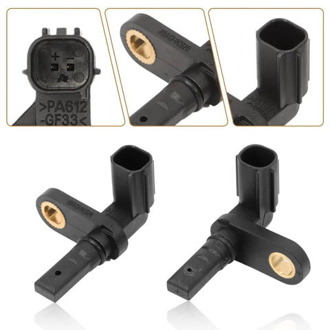Four ABS wheel speed sensors for Toyota Tundra (2007–2017); front and rear left and right, black plastic with brass mounting insert