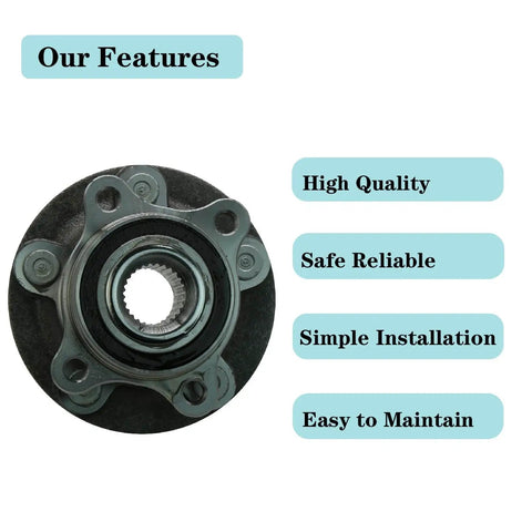 Front And Rear Wheel Bearing And Hub Assembly Fits Ford Fusion 2013 2020 And Lincoln MKZ 2013 2016 5 Lug With ABS, front view