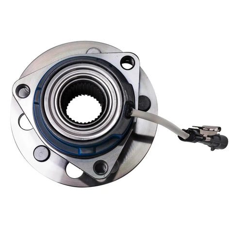 Front Wheel Hub And Bearing Assembly For 5 Lug Vehicles With ABS Compatible With Buick Allure, top view showing ABS-ready studs