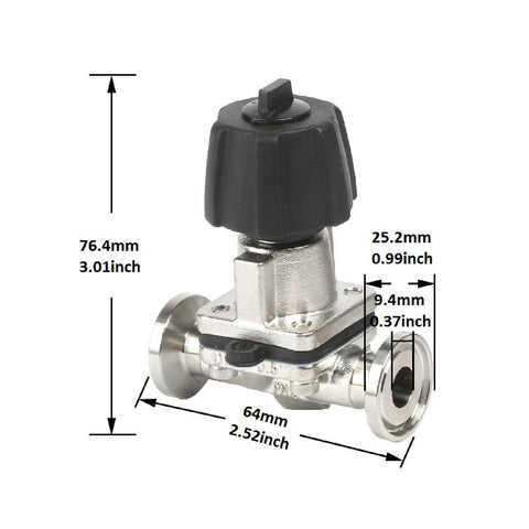 Diaphragm valve, 1/2 in SS316 tri-clamp with EPDM+PTFE membrane, 25.2mm clamp flange, Amazon brand