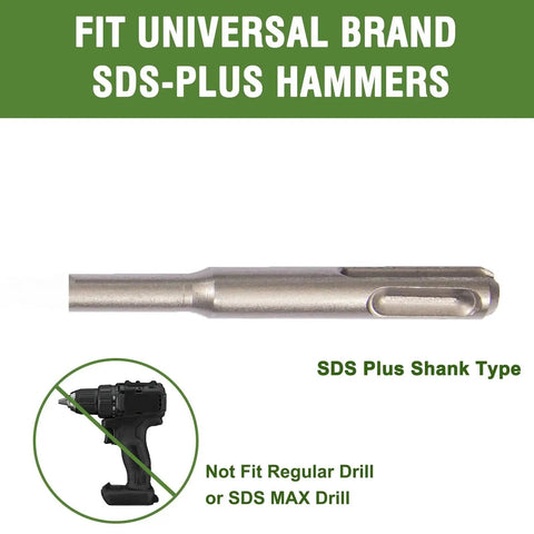 SDS Plus Hammer Drill Bits Set Five Thirty Second Inch By Six Inch 25 Pack Carbide Tipped For Concrete Brick Block Stone Fits SDS Plus Rotary Hammer Drills Not For SDS Max Or Regular Drills High Performance Masonry Bits, side view showing shank type.
