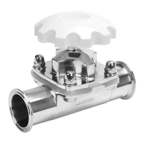 DERNORD sanitary diaphragm valve, 2-inch tri-clamp, stainless steel 316L, white plastic handwheel.
