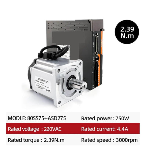 Pro Grade 5.0A 2.39N.m 750W Servo Motor Drive Kit For AC200 240V 3000rpm with 80SS75 ASD275 Servo Driver front view