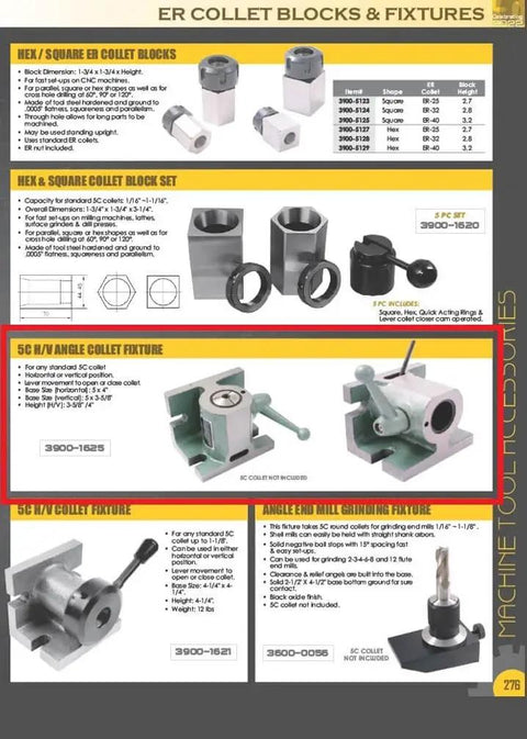 Workhorse 5C Horizontal And Vertical Angle Collet Fixture With Lever Open Close for Any Standard 5C Collet Dual Base Options