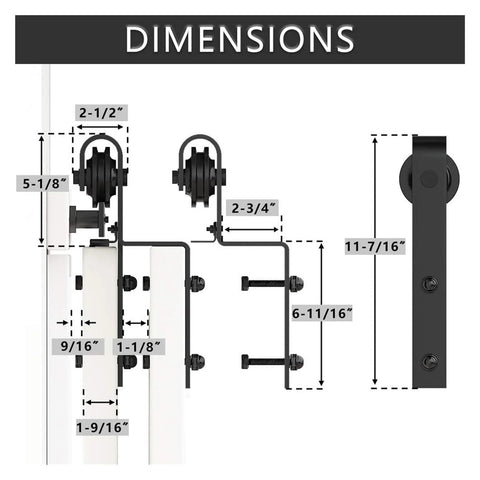 Dimensions of Barn Door Hardware Kit For Bypass Sliding Double Doors Heavy Duty J Shaped Roller Track System