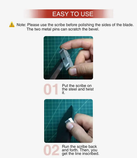 Instructions showing use of Aluminum Self Centering Scribe Doweling Jig For Marking Centerlines On Knife Stock Barstock Wood And Metal