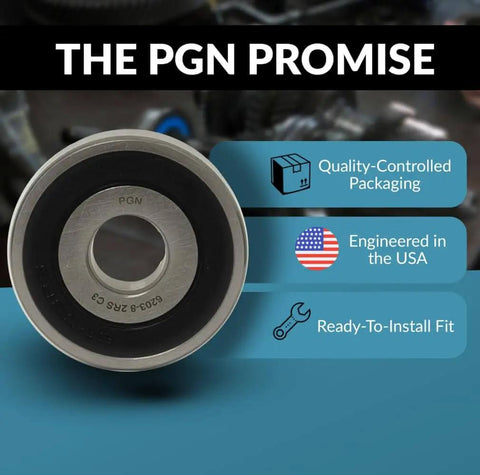 Four Pack 6203 2RS Sealed Ball Bearings Chrome Steel Lubricated For High RPM Performance with PGN promise features.