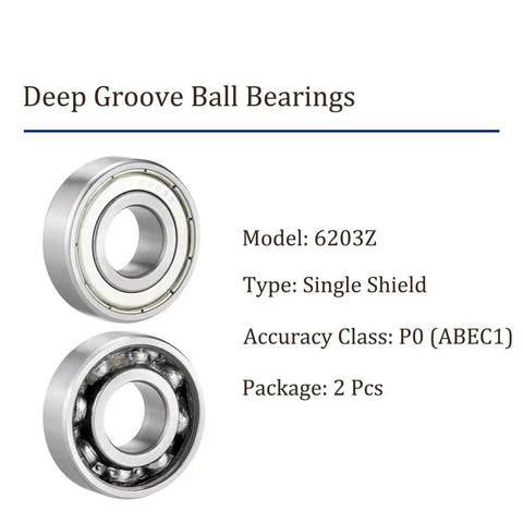 2 Pack 6203Z Deep Groove Ball Bearings 17x40x12mm Chrome Steel Shielded and Pre Lubricated, Durable High-Performance Bearings