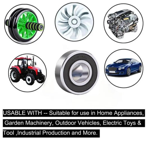 Two Pack 6204-2RS Lawn Mower Spindle Ball Bearing Set with compatible machinery like tractors and cars in background