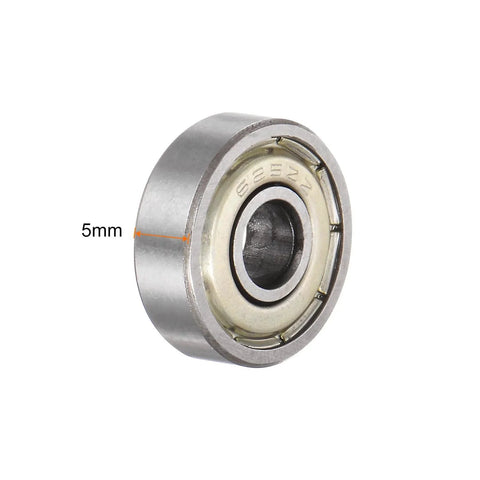 Close-up of a 25pcs 625ZZ Deep Groove Ball Bearings 5mm Bore 16mm OD 5mm Thick Carbon Steel Double Shielded ABEC3 Z1 Bearing for Motors.