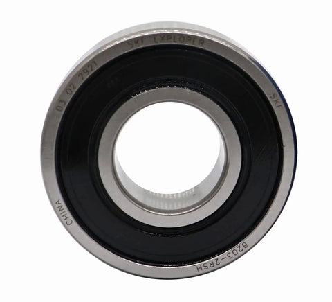 Front view of Premium Beefed Up Double Rubber Seal Ball Bearings 6203 2RSH 17x40x12mm 2 Pack Optimized For High Load And Long Life SKF Explorer Series