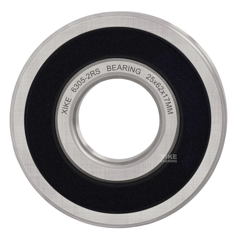 Close-up view of 10 Pcs 6305-2RS Double Rubber Seal Bearings 25x62x17mm, showing dual rubber seals and dimensions.