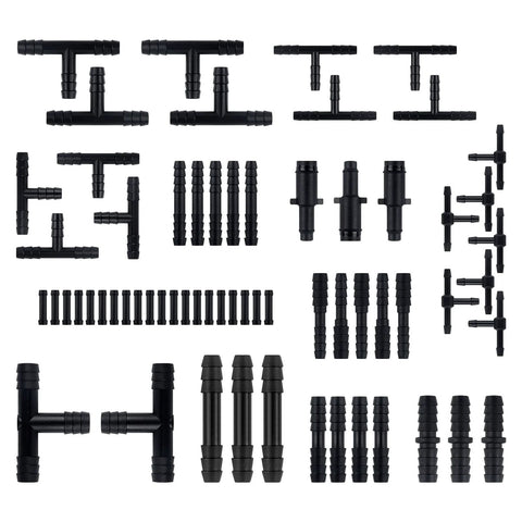 Amazon 64pcs silicone vacuum hose connector kit; black heat resistant up to 240C; assorted T, elbow, straight fittings