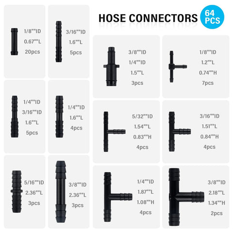 64-piece vacuum line connectors set; assorted sizes for silicone vacuum hoses, heat resistant to 240°C