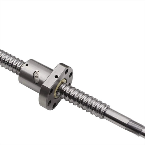 Close-up of 650mm SFU1605 CNC Ball Screw Assembly with Ballnut, BK12 BF12 Supports & Coupler, emphasizing 16mm diameter, shiny surface