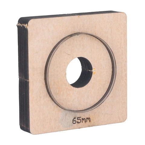 65mm Circular Cutting Die For Leather Cardboard Rubber Plastic Clay And Layered Fabric, mounted on birch wood base
