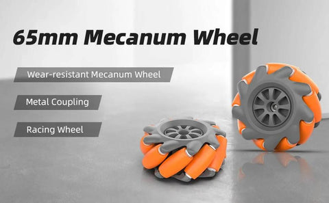 65mm Omni Directional Robot Wheel Set, High Hardness Plastic Wheels with Rubber Grip, Orange and Gray, front view
