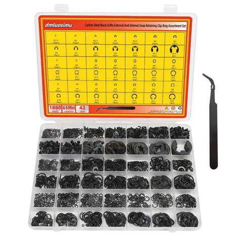 65Mn Carbon Steel Retaining Ring Kit 1880 Piece All In One E Clips Hole Rings And Shaft Rings Internal External Circlips set in box