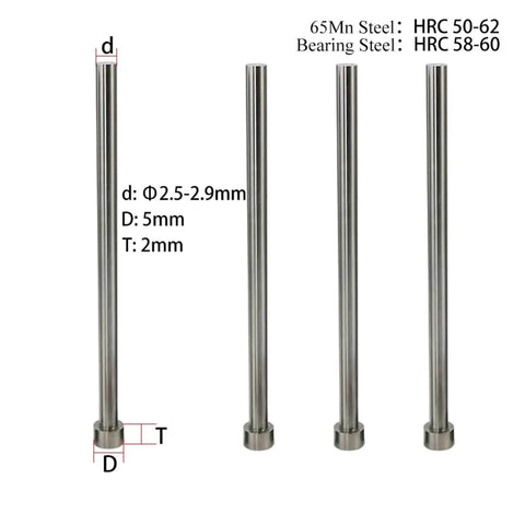 Straight Ejector Pin For Plastic Injection Molding 65Mn Round Tip M16 200mm Hardened Alloy Steel With Nitrided Surface