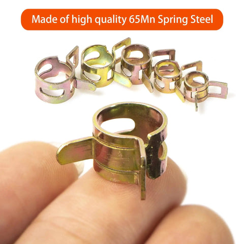 Durable 65Mn spring steel silicone vacuum hose clamps kit with 160 pieces in 6-10 mm sizes displayed on a finger