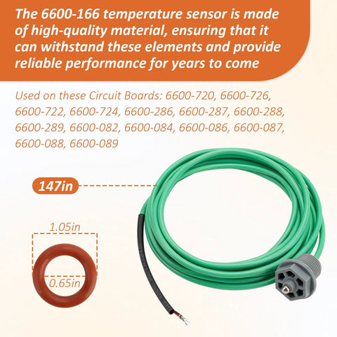 ArrogantF 6600-166 temperature sensor with long green cable and gray connector; includes 6540-228 O-ring