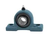Front view of 25mm Pillow Block UC205 Wide Inner Ring, Set Screw Lock Expansion Type, Cast Iron EP205 Housing, Sealed Ball Bearing with Contact Seal and Slinger, 1/4-28 UNF Grease Fitting Single Unit.
