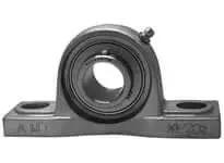 Front view of 35mm Stainless Pillow Block Bearing Assembly, 2-Bolt Corrosion-Resistant Housing, Set-Screw Locking, Sealed Ball Insert
