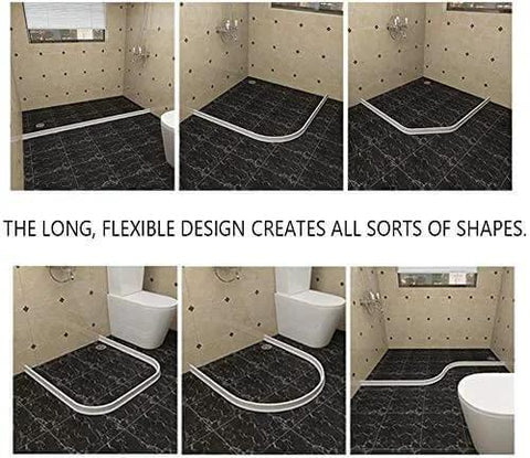 67 Inch Collapsible Shower Threshold Water Dam flexibly shaped in wheelchair accessible ADA showers