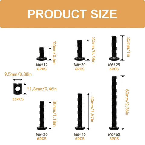 67 Piece M6 Crib Hardware Replacement Kit For Bed Frames And Furniture Cribs With M6x12mm M6x20mm M6x25mm M6x30mm M6x40mm M6x60mm Bolts And Nuts Sizes