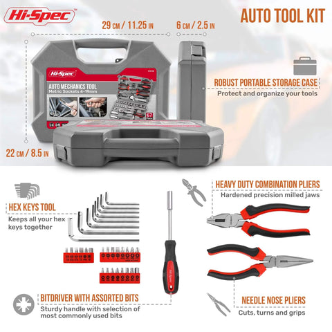 Grab-And-Go 67-Piece Metric Auto Mechanic Tool Set For Cars, Motorcycles, Trucks, Boats, RVs And Jeeps with pliers and toolbox