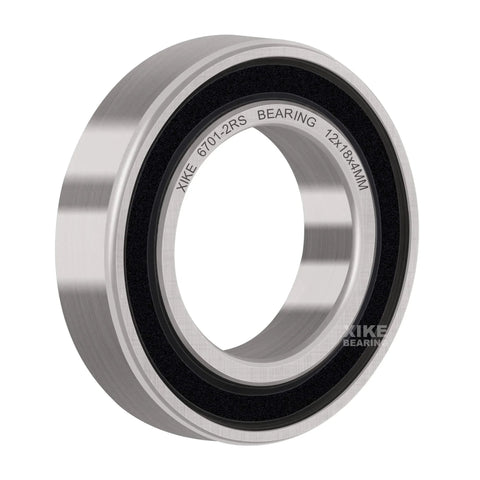 Side view of 6701-2RS bearing showing double rubber seals and chrome steel construction. 10 Pack 6701-2RS Bearings 12x18x4mm Deep Groove Ball Bearing With Double Rubber Seals Pre Lubricated.