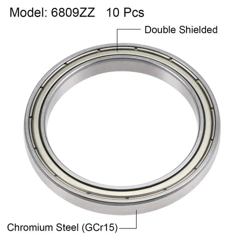 6809ZZ Deep Groove Ball Bearing Z2 Double Shielded Chrome Steel GCr15 with labels for model, material, and shielding details
