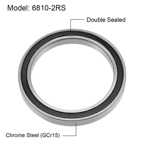 Model 6810-2RS Deep Groove Ball Bearing, 50mm Inner Dia, 65mm OD, 7mm Bore, Chrome Steel, Double Sealed