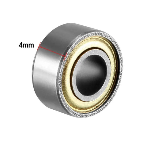 Close-up of 684ZZ Ball Bearing 4mm X 9mm X 4mm Double Shielded Deep Groove Carbon Steel Pre Lubricated with dust shields, side view