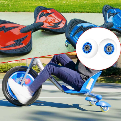 68mm x 24mm Wheels Replacement for Ripster Ripsurf Caster Board RipRider FlashRider PowerRider 360, shown with skateboards and caster trike