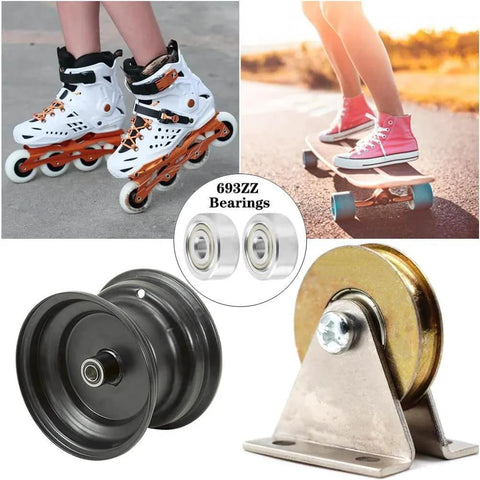 30Pcs 693ZZ Ball Bearings used in rollerblades, skateboard, wheels, and machinery, showcasing versatility and high-speed capability.